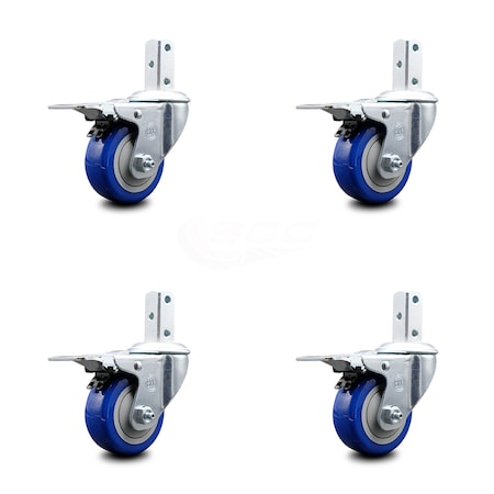 Service Caster 3 Inch Blue Poly Wheel Swivel 3/4 Inch Square Stem Caster Set Total Lock Brake SCC-SQTTL20S314-PPUB-BLUE-34-4
